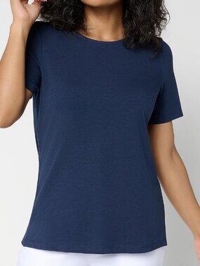 Denim & Co. Beach Jersey Printed Top, Navy Sz 3X a689467